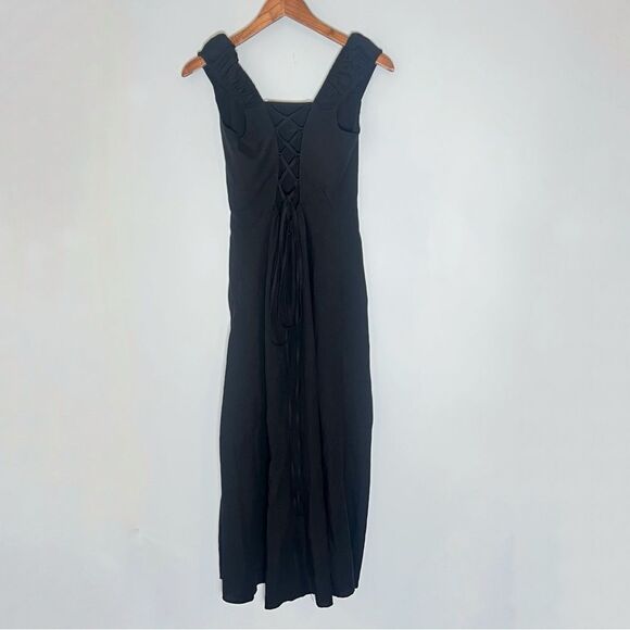 Zara Linen Blend Black Sleeveless Tie Back Midi Dress - Picture 4 of 9